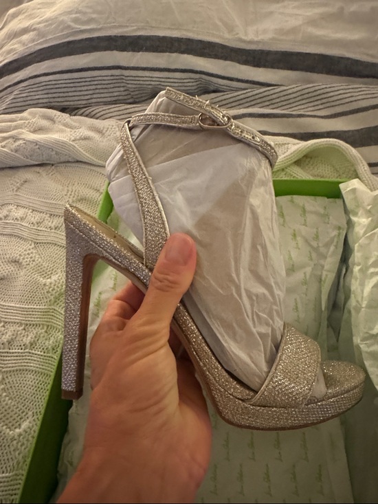 Sam Edelman Shoes - Sam Edelman Silver Glitter Ankle-Strap Platform Heels